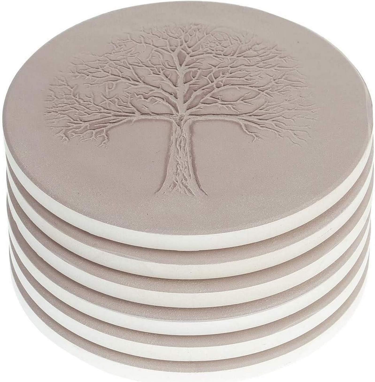 AlphaAcc Ceramic Coasters for Drinks Large Size 4.2" in Diameter - Great Cork Backing Coaster Gift for Home Tree of Life Design,Pack of 6