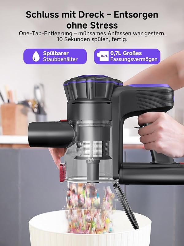 Akku Staubsauger Kabellos 45KPa/50Min mit Display,Bürstenloser Motor