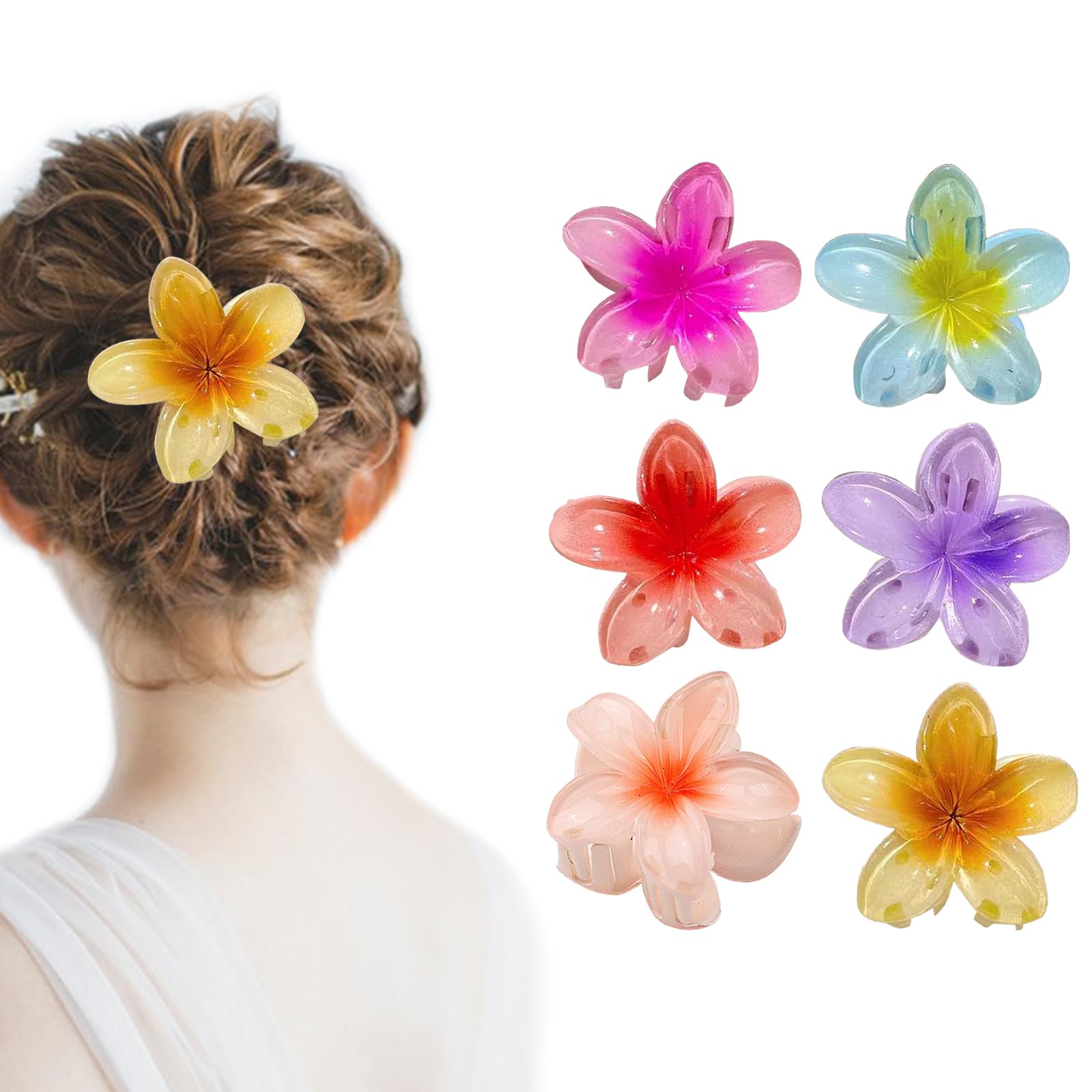 CHUNLINLAODA Pack of 6 Flower Hair Clips: 3D Hawaiian Flower Shape, Suitable for Thick to Thin Hair, 7 cm x 8 cm x 4 cm, 6 Pieces, 1 Count