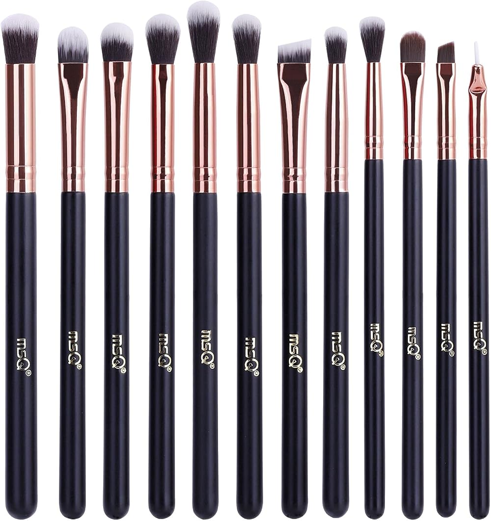 MSQ 12Pcs Eye Makeup Brush Set Rose Gold Synthetic Pro Eyeliner Eyebrow