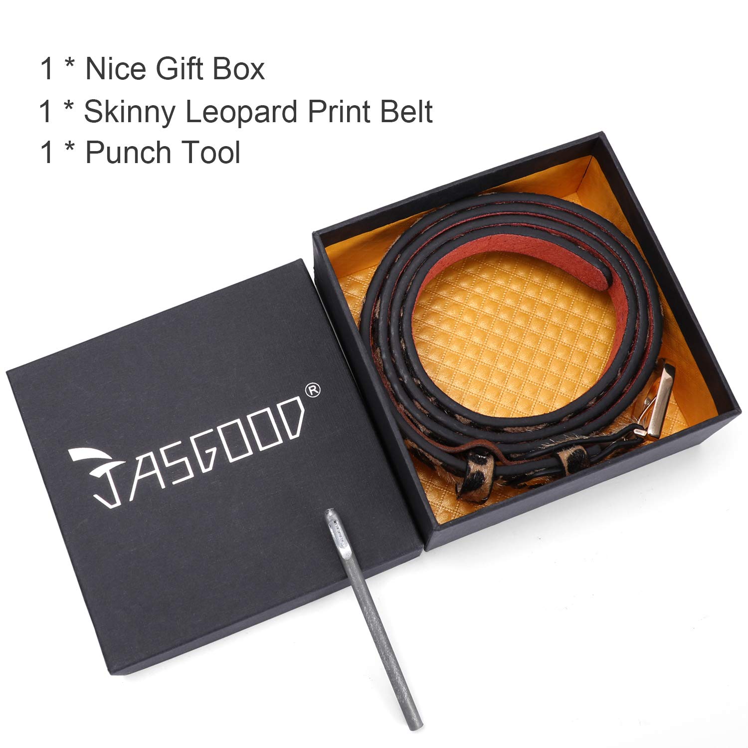 Women\'s Leopard Print Belt Ladies Skinny Belt for Dress Jeans Pants Waist Belt with Alloy Buckle By JASGOOD