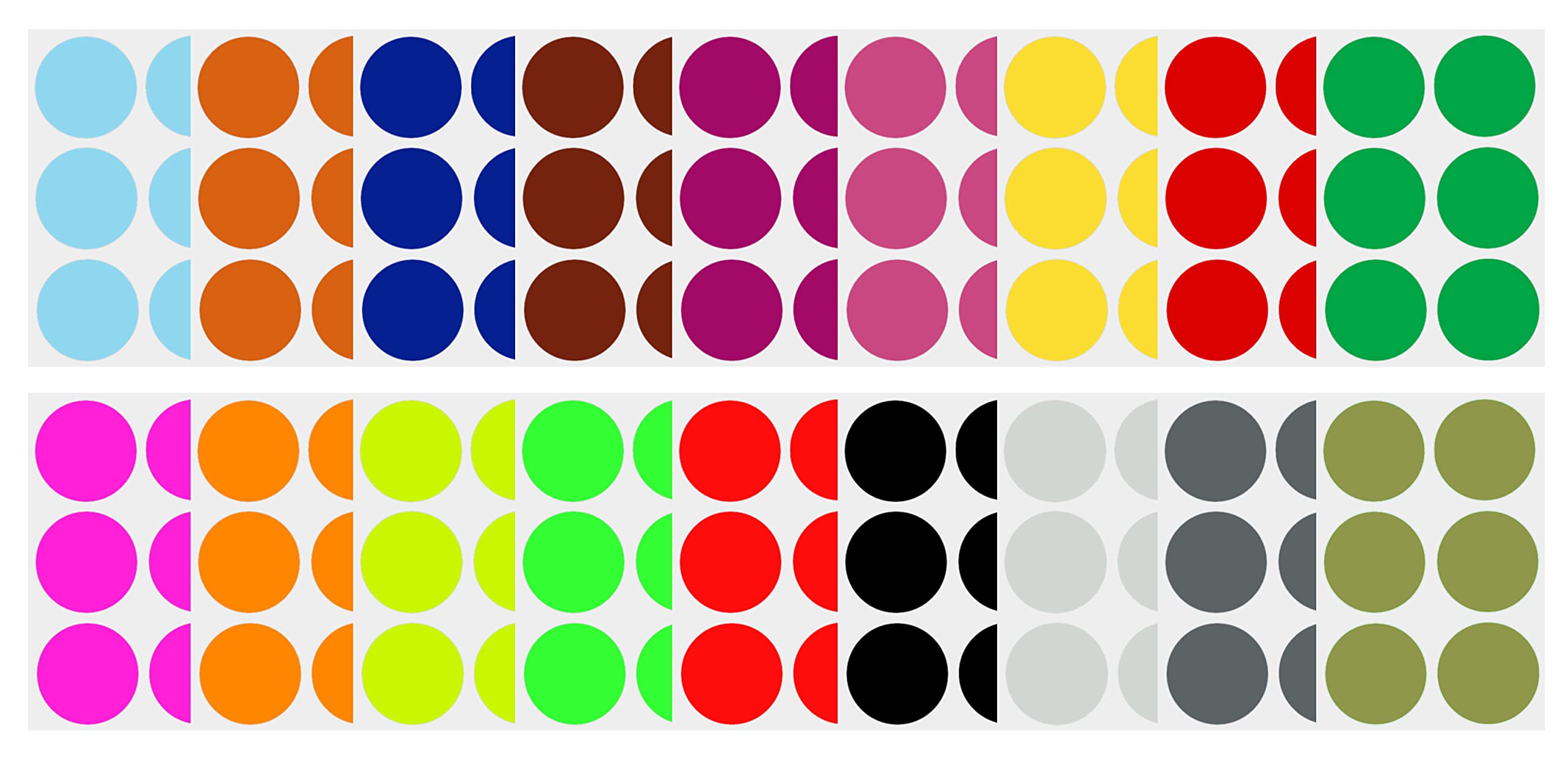 50mm Round dot Stickers in 18 Assorted Colours Label - Two inch for Color Coding Labels - 108 Pack