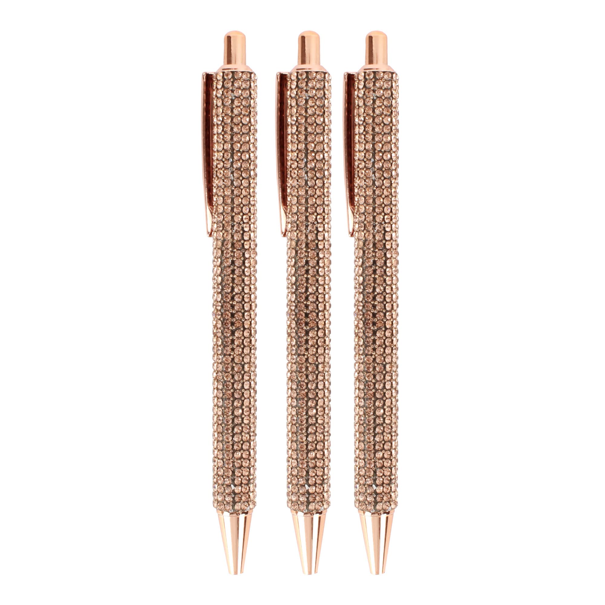 LA HUATE 3pcs Bling Crystal Diamond Pens Metal Ballpoint Pens 0.7MM Black Ink Refill Click Pens Business Wedding School Office Supplies