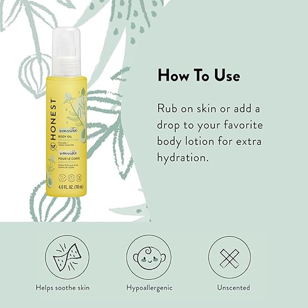 THE HONEST COMPANY FRAGRANCE FREE MOISTURIZING BODY OIL | NOURISH + SOOTHE BABY’S SKIN | PLANT-BASED, HYPOALLERGENIC, VEGAN | 4.0 FL OZ