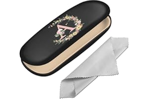 BHAHB Eyeglasses Case Hard Shell Initial Letter Protective Case for Glasses Eyeglass Box with Cleaning Cloth Women Men Cute