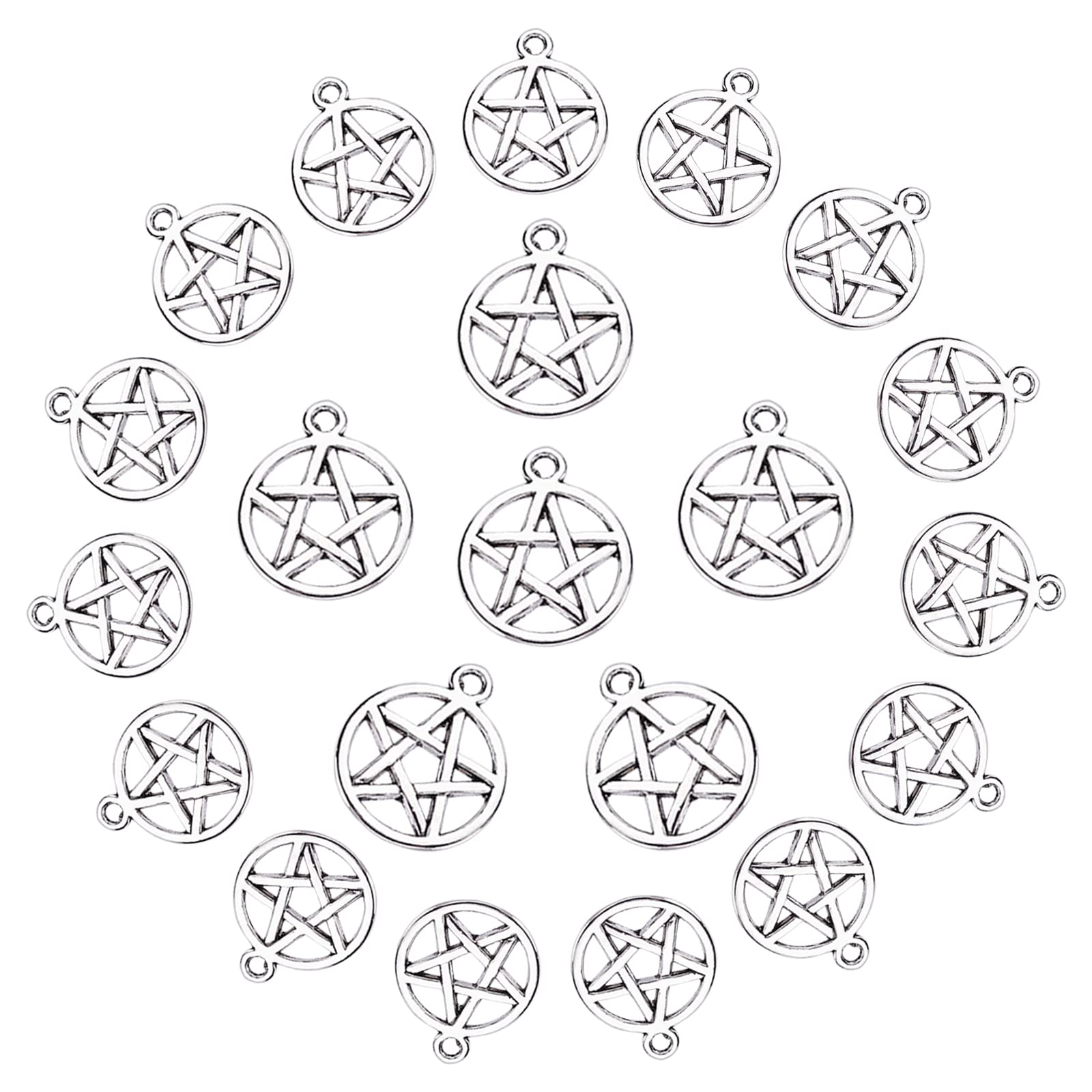 SUNNYCLUE 100Pcs Pentacle Star Charms Alloy Pendants Pentacle Star Charms Pendant Lucky Tibetan Five Point Charm Jewelry Making Accessory for DIY Earring Necklace Bracelet Making Christmas