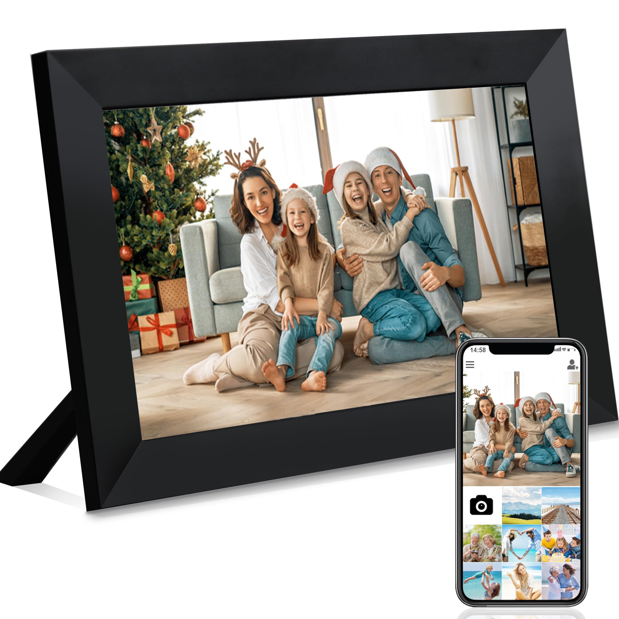 Veidoo 10 inch WiFi Cloud Digital Photo Frame IPS Touch Screen, 32GB Storage, Type C, Smart Home Digital Picture Frame, Easy Setup to Share Photos or Videos via Frameo APP, Gift Guide for Family