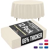 Exquisite 66% Thicker Premium Ivory Round Tablecloth 0.5 Mil 12 Pack Plastic Table Cloth Disposable 84 Inch Round Plastic Tablecloth Won't Tear Easily Like Cheap Thin Brands