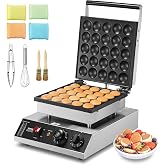 VEVOR Mini Dutch Pancake Maker, 25PCS 43mm Diameter Dorayaki Baker Machine, 1700W Commercial Electric Poffertjes Grill, Non-stick Stainless Steel, Temp &amp; Time Control, for Home Kitchen Restaurant