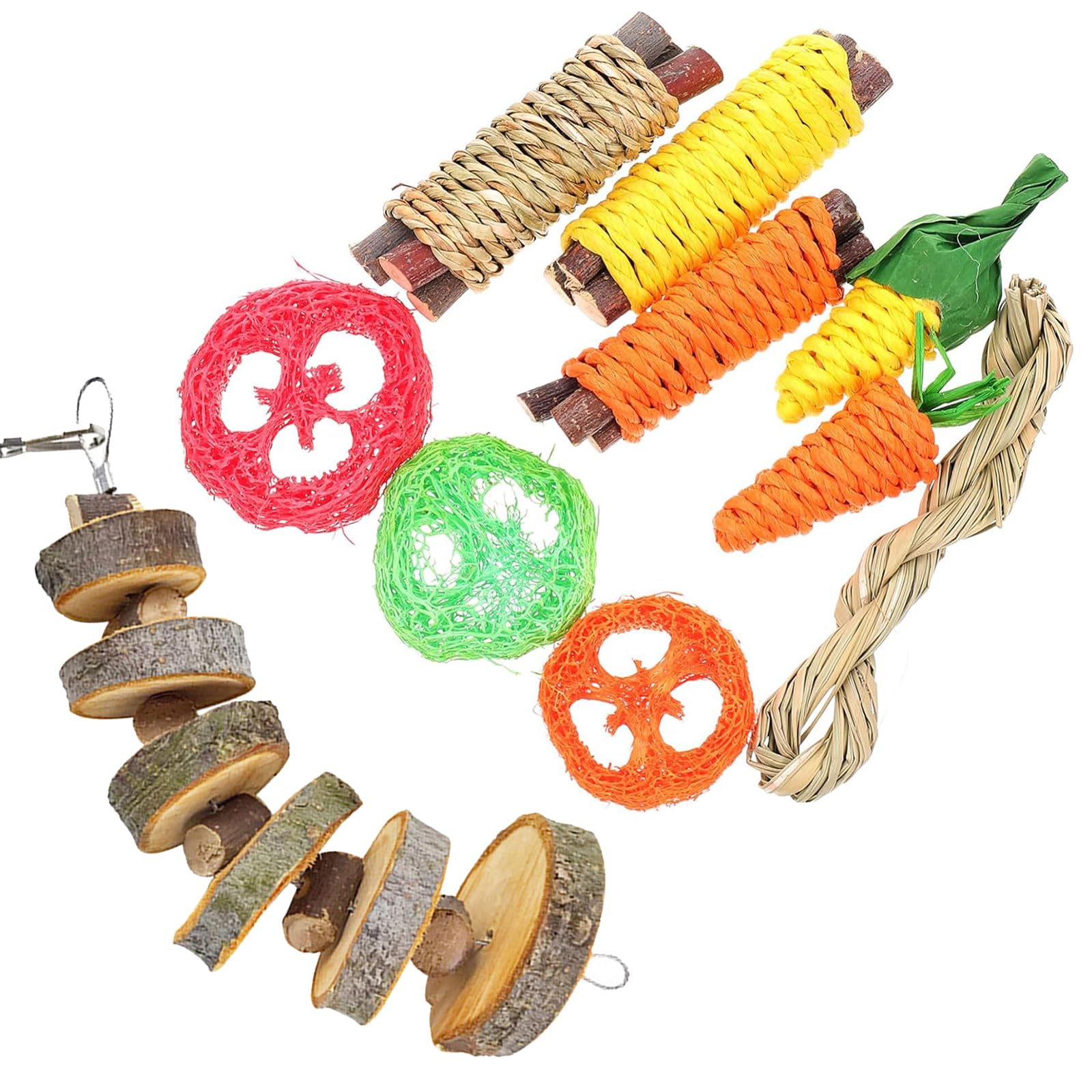 9 In 1 Hamster Toys Set - Small Animal Teeth Care Wooden Accessories, Carrots Corn Chew Toys for Rabbit Guinea Pig Chinchilla