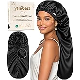 YANIBEST Adjustable Satin Sleep Bonnet, Double Layer Extra Long Hair Bonnet | Natural Hair Silk Feeling Bonnet for Braids, Locs, Curls - Women&rsquo;s Night Hair Protection Cap