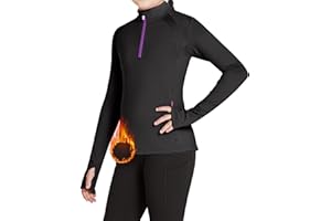 FitsT4 Sports Girls Fleece Long Sleeve Shirts Thumbhole Horse Riding Shirt Kids Equestrain Half Zip Thermal Jacket