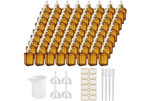 Yoken 72pack Tincture Bottles with Dropper 1 oz Square Glass Dropper Bottle Bulk with Silicone Measuring Cup, Funnels & Label - Leakproof Amber Eye Dropper Bottle for Essential Oil, 30ml Glass Bottles