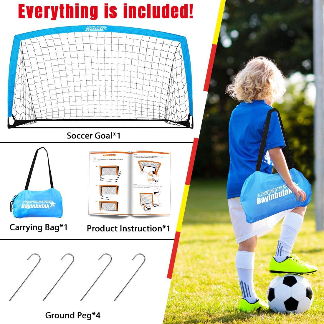BAYINBULAK Soccer Goal Portable Soccer Net for Kids Backyard Training 6.6'x3.3', 1 Pack : Sports & Outdoors