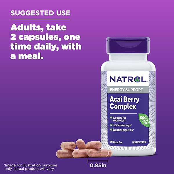 NATROL ACAI BERRY, DIETARY SUPPLEMENT, ANTIOXIDANT PROTECTION & DEFENSE, THE ULTIMATE SUPER FRUIT, 1,000 MG VEGGIE CAPSULES, 60 COUNT
