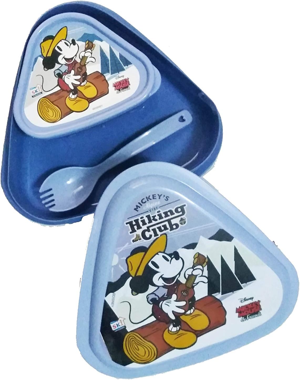 ThemeHouseParty® Cartoon Character Print Triangle Shape Pyramid Lunch Box for Kids/School/Picnic, Leak Proof, Pyramid Shaped Lunch Box (Mickey Mouse HICKING Club) New Year Gift Festival Gift