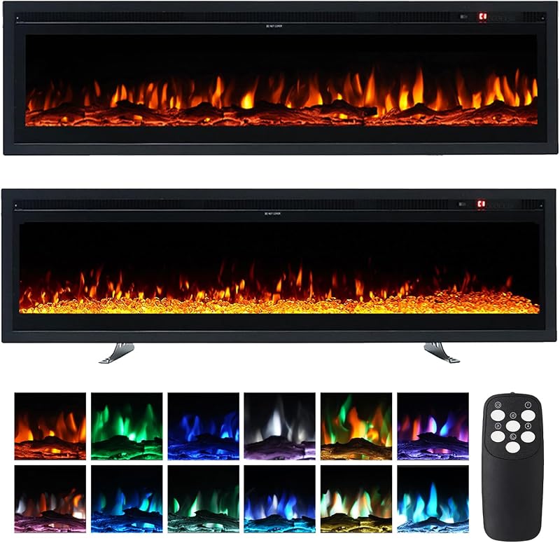 INMOZATA 3 in 1 Electric Fire 60" WallMounted Recessed Freestanding with Remote
