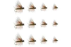 Feeder Creek Premium Elk Hair Caddis Flies | 12pc Fly Fishing Flies in 4 Sizes | Fly Fishing Assortment | Caddis Flies | Trout Flies | Dry Flies