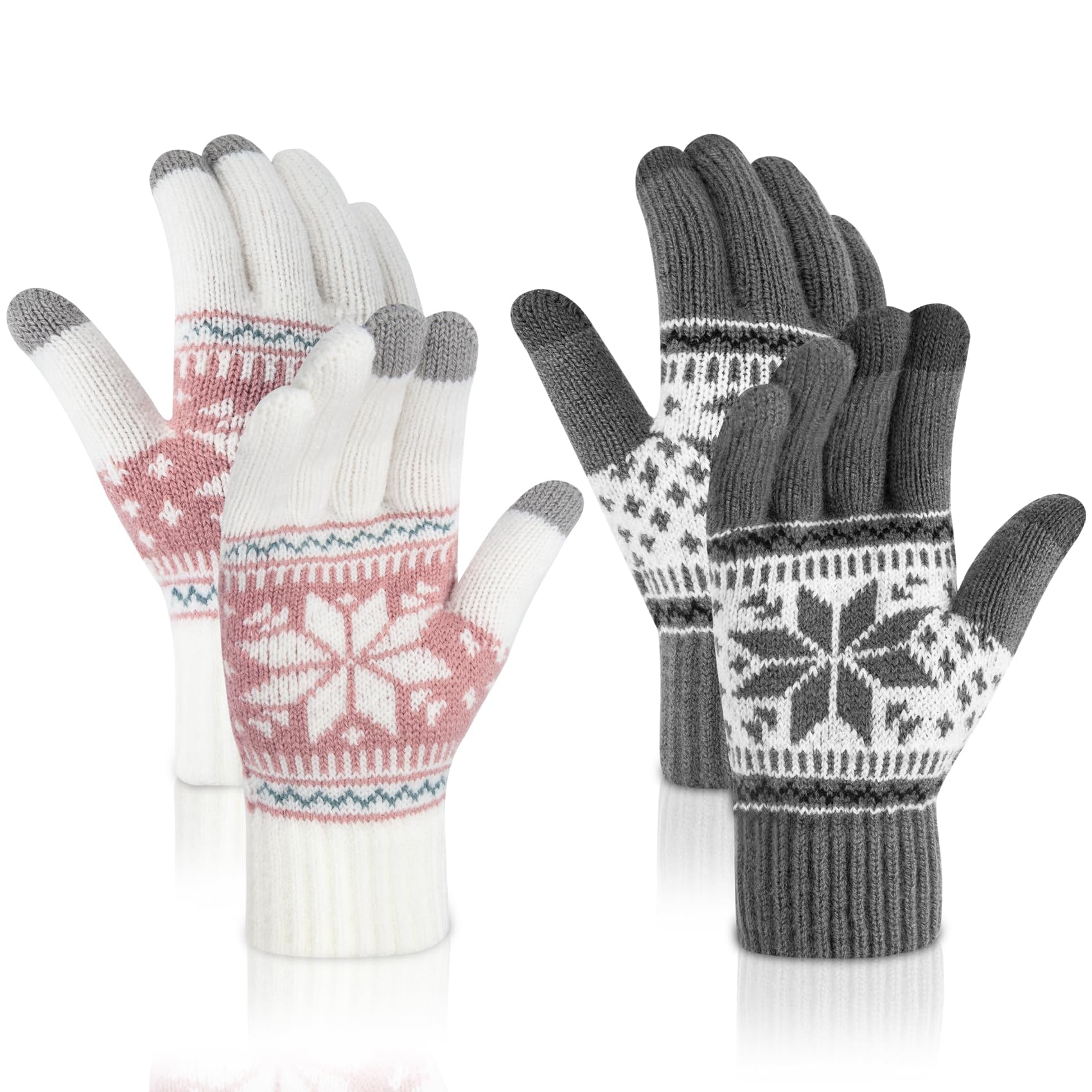 Winter Women Gloves for Women Warm Ladies Thermal Touch Screen Gloves with Fleece Lining Soft Warm Knit Glove for Running Skiing Cycling Shopping Outdoor