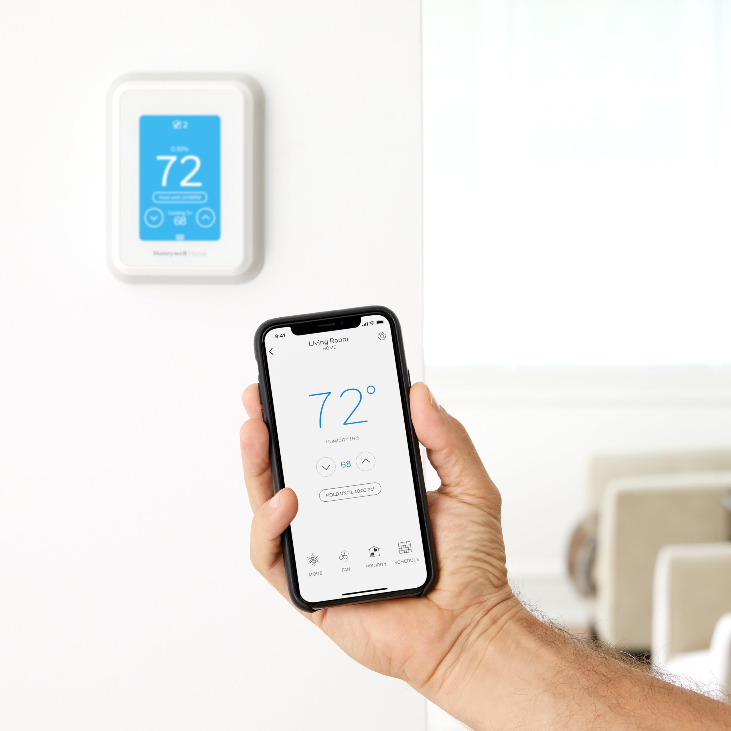 Honeywell Home T9 WIFI Smart Thermostat, Smart Room Sensor Ready, Touchscreen Display, Alexa and Google Assist - View 2