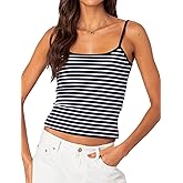 Women Stripe Print Cami Top Y2k Spaghetti Strap Backless Crop Tank Aesthetic Sleeveless Slim Fit Going Out Tops