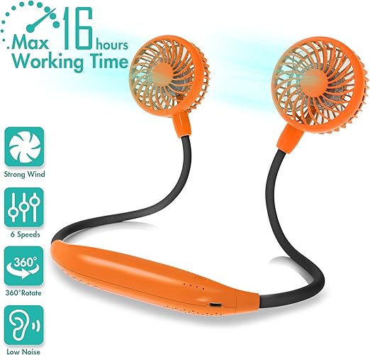 Neck Fan 2600mah Battery Operated Neckband Fan 6Speed Hand