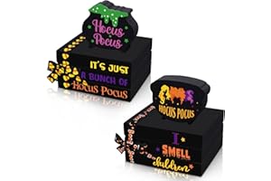 Whaline Halloween Witch Wooden Book Stacks with Ribbons Witch Hocus Pocus Prints Faux Book Bundles Colorful Stacked Books Tabletop Centerpieces for Tiered Tray Entryway Home Decoration，2Pcs