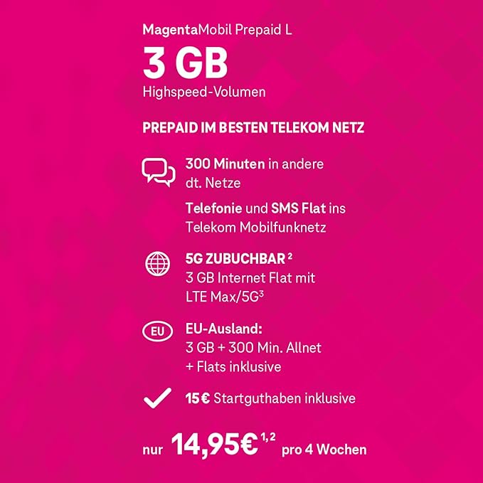 Telekom Magentamobil Prepaid L Sim Karte Ohne Amazon De Elektronik
