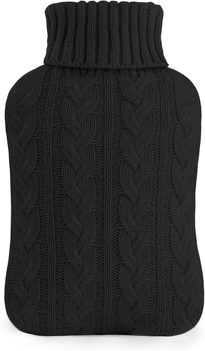Samply Hot Water Bottle 2L with Knitted Cover Black