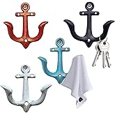 Notakia Vintage Rustic Cast Iron Nautical Anchor Design Wall Hooks Coat Hooks Rack, Decorative Wall Mounted Antique Shabby Chic Metal Towel Coat Hooks Hanger,Screws Included (4 PCS)