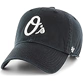 47 Brand MLB Black White Primary Logo Clean Up Adjustable Baseball Cap Hat, Adult One Size Fits All
