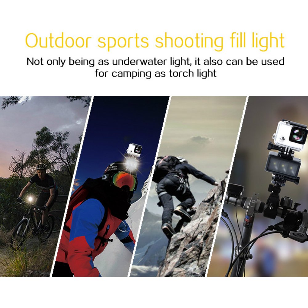 Tolifo Waterproof Diving Light 40m Underwater High Power Dimmable Fill Night Light Diving Underwater Light for Gopro Hero 5 Hero 4 Hero 3 plus Hero 3 Hero session and SJCAM or Xiaoyi