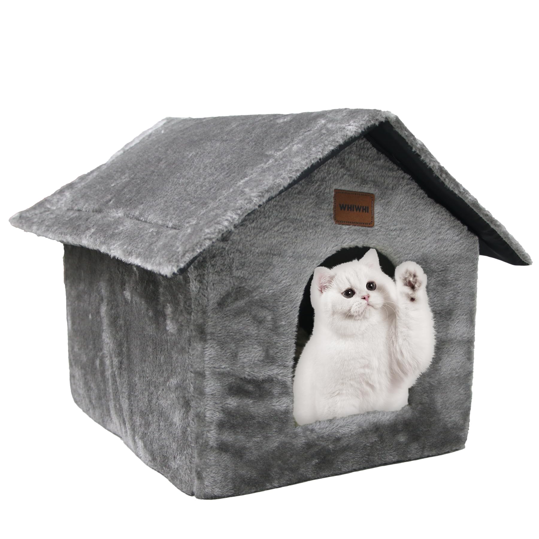 Whiwhi Cat House Portable Cat Kennel Bed Indoor Pet House with Plush Cushion Foldable Soft Cat Nest 40x35x40cm