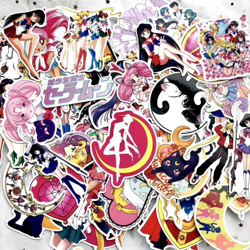 SosoJustgo2 60 Pcs Anime Sticker Gintama Demon Slayer Naruto My Hero College Dragon Ball Waterproof Laptop Bumper Stickers Decals Suitcase Car Skateboard Stickers(75 Pcs Sailor Moon Style)
