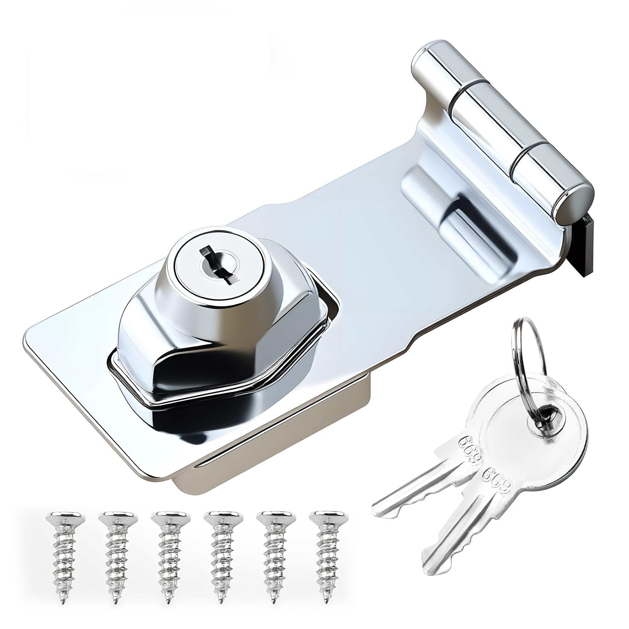 SMCEHEYA Keyed Hasp Lock 90 Degrees Shed Door Lock Twist Knob Door Lock with Padlock Keys Clasp Door Bolt Latch for Locking Doors Cabinets Cupboard Protecting Items (3 Inch)