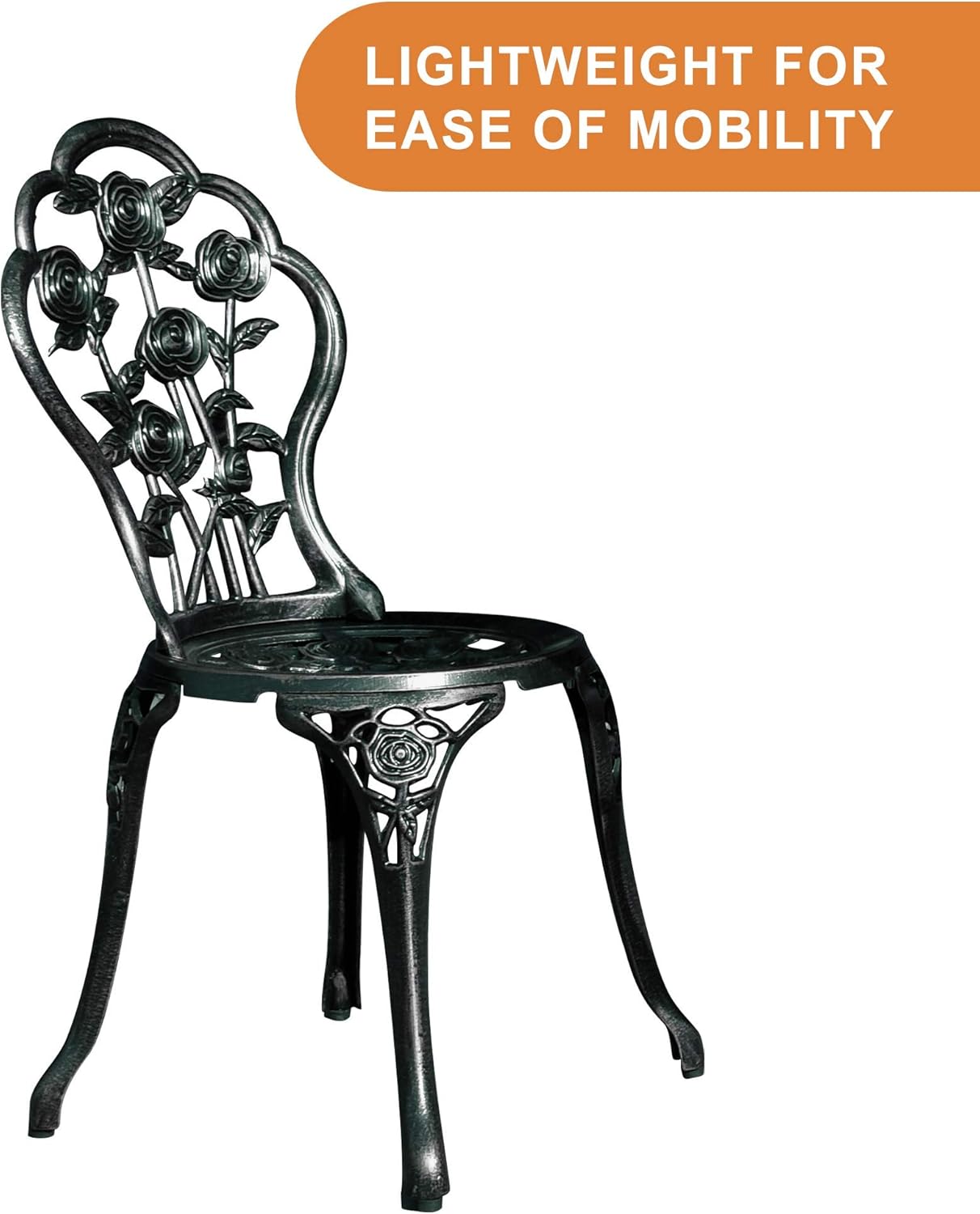 LZRS 3-Piece Outdoor Patio Bistro Set Table and Chairs Furniture with Rose Design for Garden, Porch, Backyard, Cast Aluminum with Umbrella Hole, Durable Rust Weather Resistance, Antique Verdigris: Garden & Outdoor