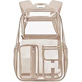 Cusangel Gold Clear Backpack For Daypack,16in TPU Large bookbag Heavy Duty See Through Transparent School Bookbag for Sport Event,Stadium Events&Work