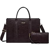 LOVEVOOK Laptop Tote Bag for Women, Vintage Leather Work Bags 15.6 inch Laptop Bag, Waterproof Computer Bag Business Office Briefcase, Purple