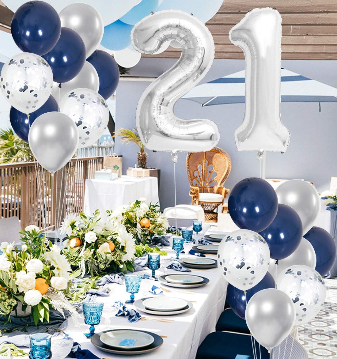 21st Birthday Decorations for Men, Navy Blue and Silver Party ...