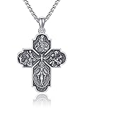 HUKKUN St Michael/Crucifix/Four Way Cross/Celtic Cross Necklace for Men Sterling Silver Obsidian Malachite Saint Necklace for Men Saint Michael Jewelry for Men