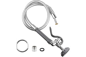 NETISR Commercial Sink Faucet Sprayer with 44" Flexible Stainless Steel Hose, Universal Pre-Rinse Dish Spray Valve Replacement Kit Assembly Sprayer Nozzle Head, Grey