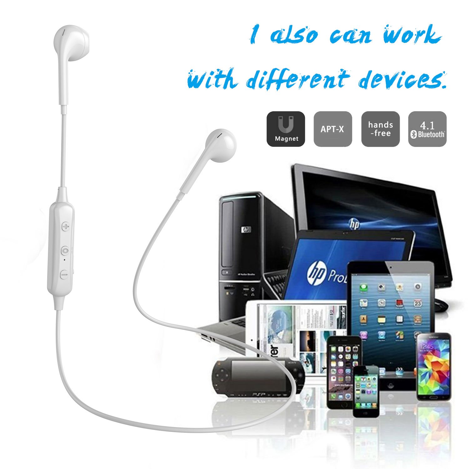 Charlemain Auricolari Bluetooth, Cuffie BluetoothV4.1 Stereo Wireless Senza Fili Cuffiette Bluetooth con Microfono Compatibile con Phone e Android Samsung Note Huawei Xiaomi LG-Bianco