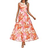 ZESICA Women's Summer Sleeveless Floral Maxi Dress 2026 Casual Crewneck Mesh A Line Flowy Boho Beach Party Long Dresses