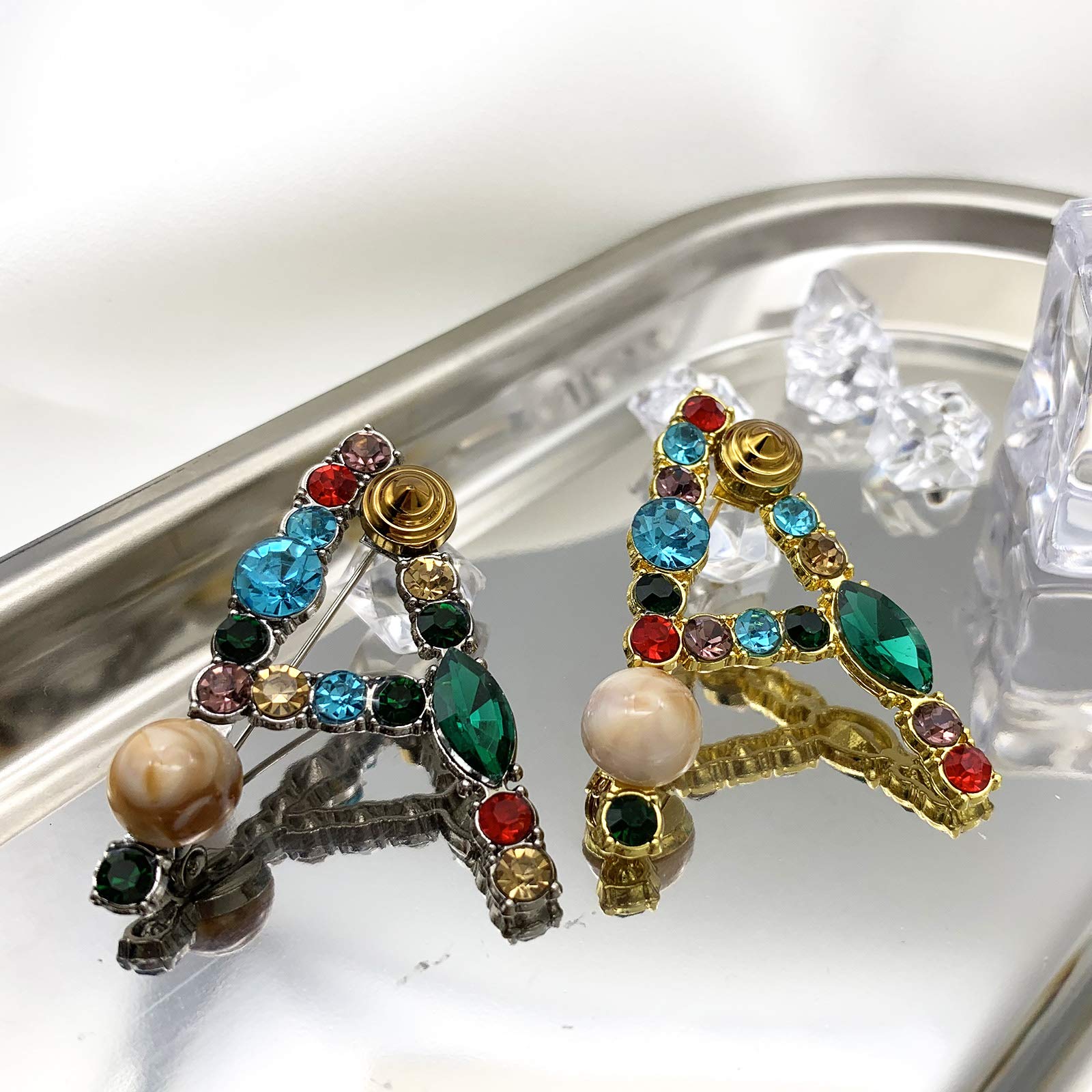 RINHOO Pearl Initial Brooch Pin - Crystal A-Z Alphabet Letter Enamel Breastpin Jewelry For Women, Gift - View #4