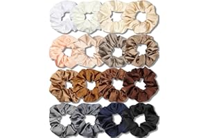 IVARYSS Satin Scrunchies for Women, Soft Than Silk for Hair, Fashion Ties and Bands for Thin | Thick Hair Styling, 16 Pack (Neutral Color)