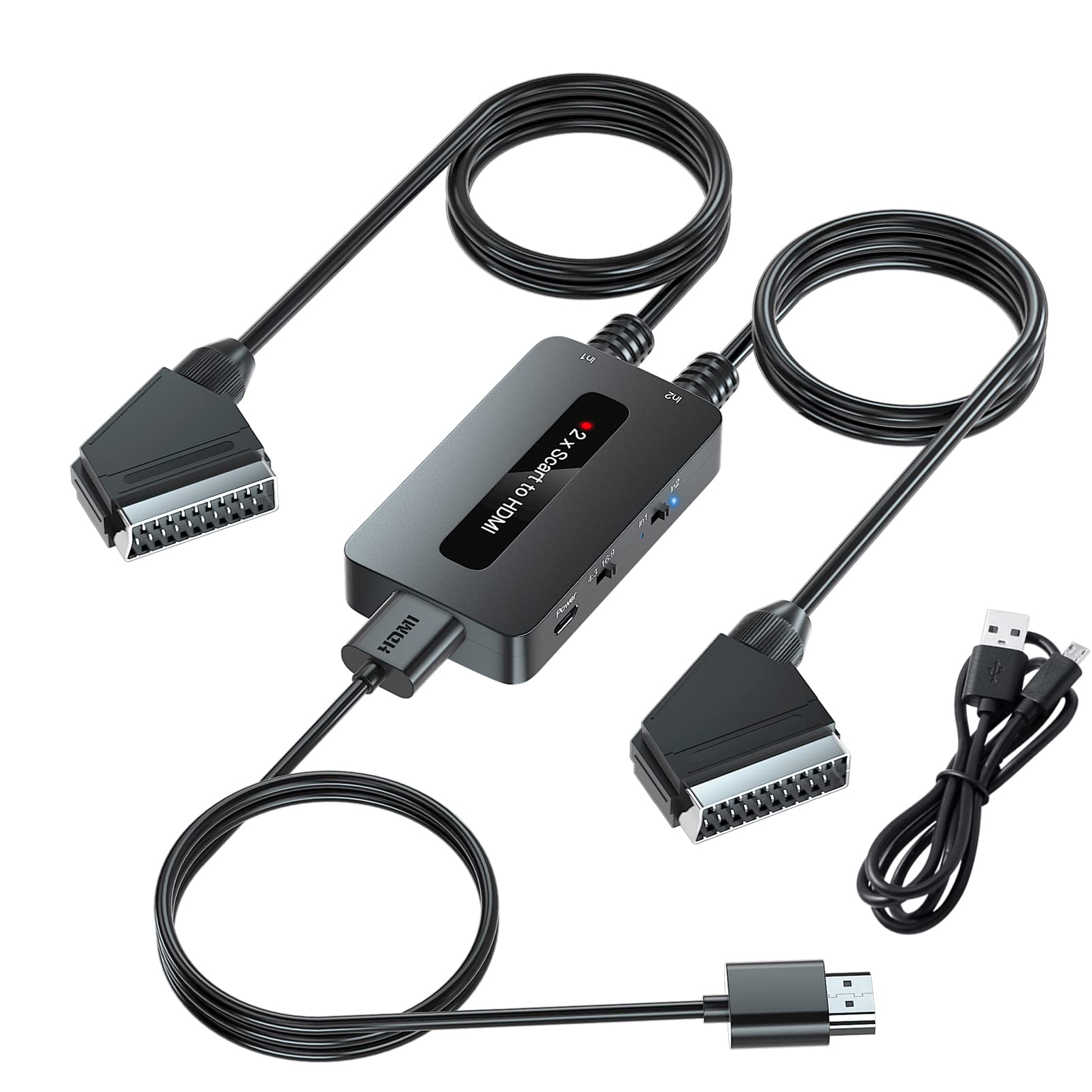 Dual Port Scart to HDMI Converter - 2 x Scart Inputs, HDMI Output, Supports 4:3 & 16:9 Aspect Ratios