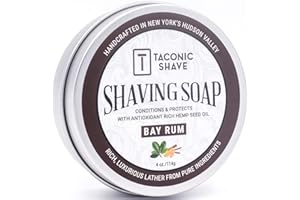 Taconic Shave Bay Rum Scent Shaving Soap – Warm Spiced Aroma – Barbershop Quality Lather Puck with Coconut & Olive Oils – Classic Wet Shave – Made in USA