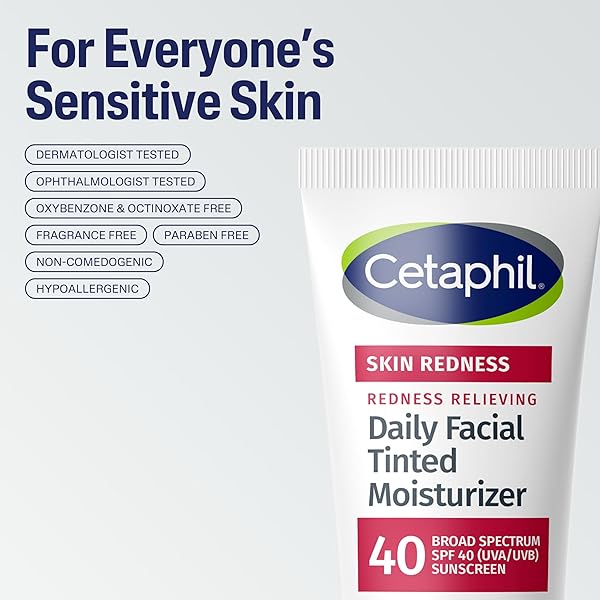 CETAPHIL REDNESS RELIEVING DAILY FACIAL MOISTURIZER SPF 40, 1.7 FL OZ, BROAD SPECTRUM SUNSCREEN, NEUTRAL TINT, FOR REDNESS-PRONE SKIN