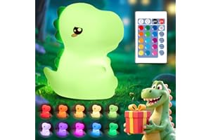 One Fire Dinosaurs Night-Lights 16 Colors+Remote LED Squishy Cute Lamp, Silicone Dimmable Nursery Night Light for Bedroom, Cute Light Up Dinosaur, Rechargeable Kawaii Lamp for Baby Nursery Boys Gifts