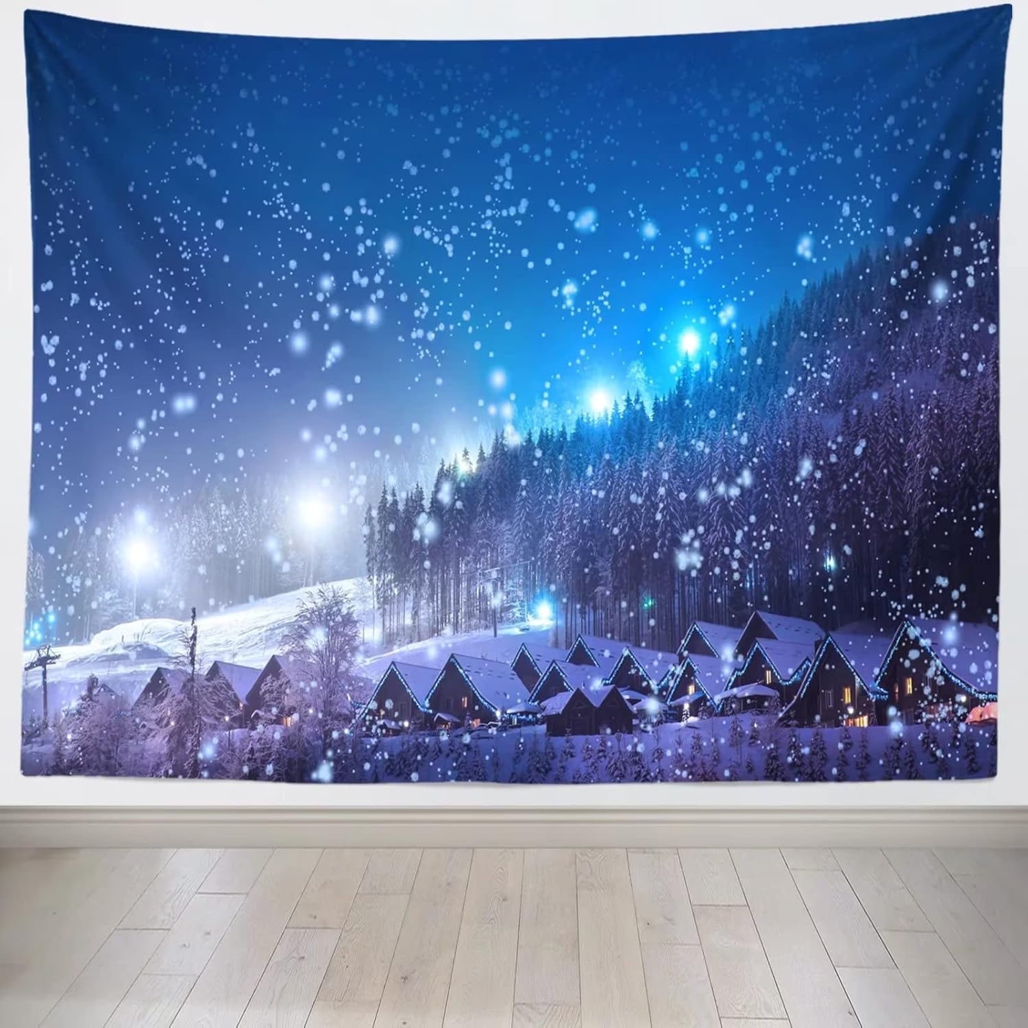 Tapestries - Loccor Winter Tapestry Rustic Village Night View Christmas Tapestry 80